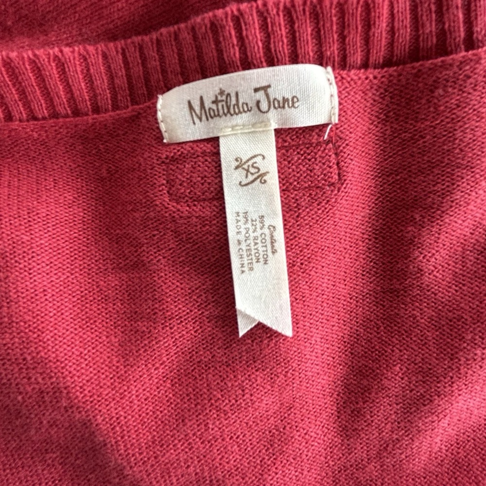 Matilda Jane Tiered Babydoll Cardigan Sweater Womens XS Red Peplum Lagenlook - Picture 12 of 12